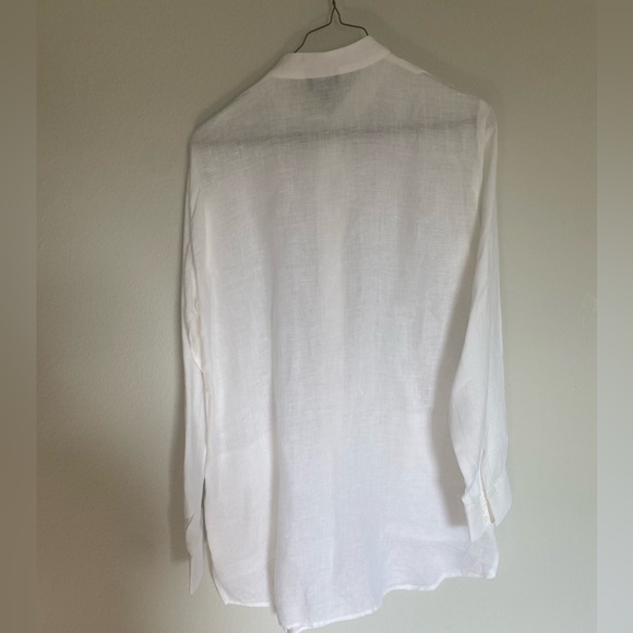 Worth white button down blouse size Small 100% linen Mock Neck Long Sleeves - Picture 5 of 7